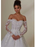 Beaded Ivory Lace Tulle Glamorous Wedding Dress With Detachable Sleeves